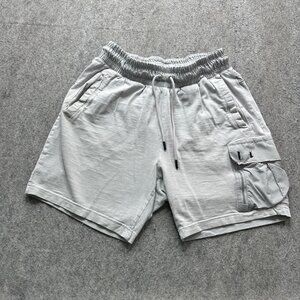 Nike Sportswear Cargo Shorts Men M Gray 6.5" Jersey Zip Pocket Elastic